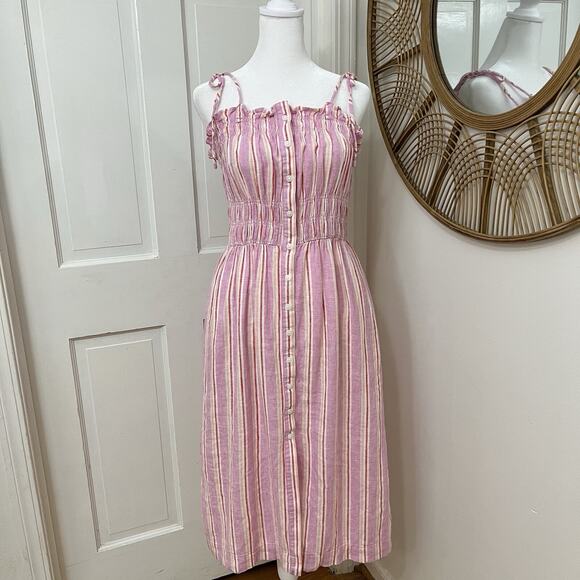 Universal Thread Dresses & Skirts - Universal Threads pink linen striped smocked waist tie shoulder dress small‎ NEW